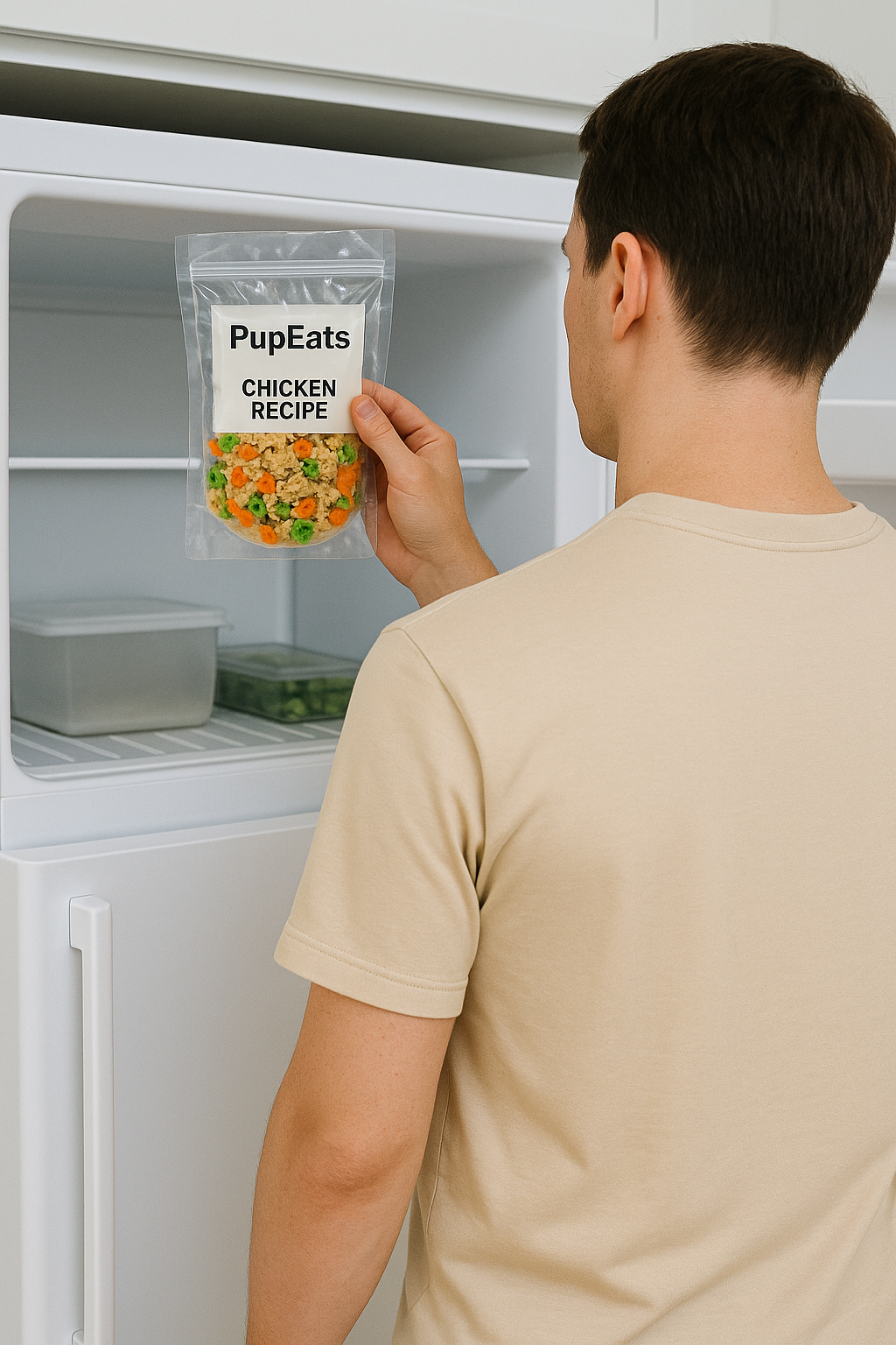Properly stored PupEats meals maintain freshness in the refrigerator